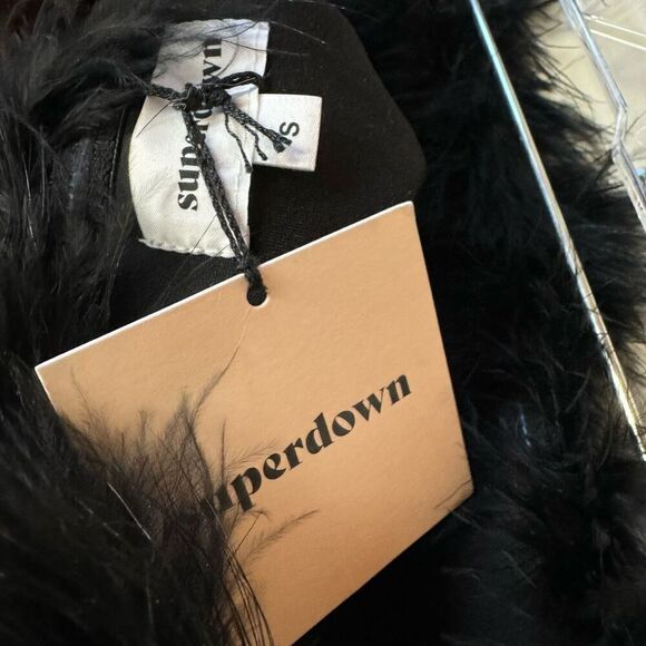 Superdown REVOLVE Olivia Strapless Top in Black Feather Trim Bandeau S NWT - Picture 8 of 9